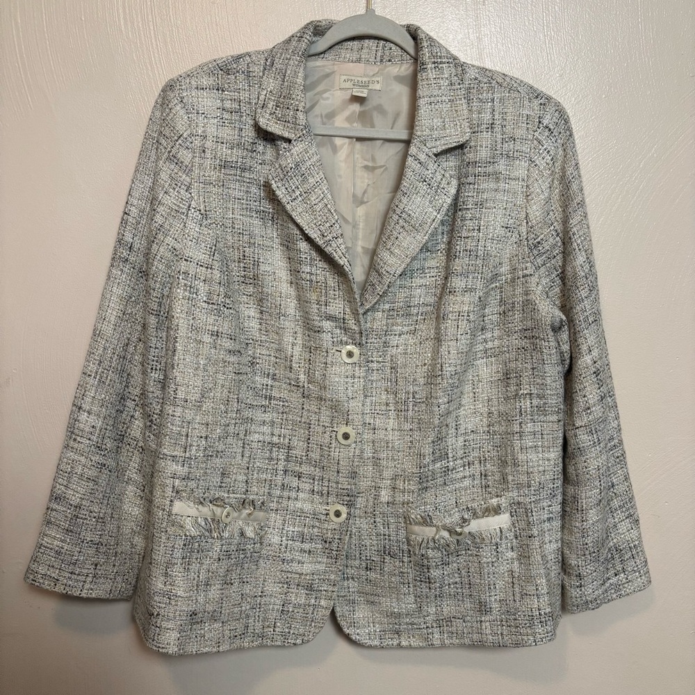 Appleseeds Women Blazer Jacket Tweed Like Pocket Detail Beige Brown Size 18W